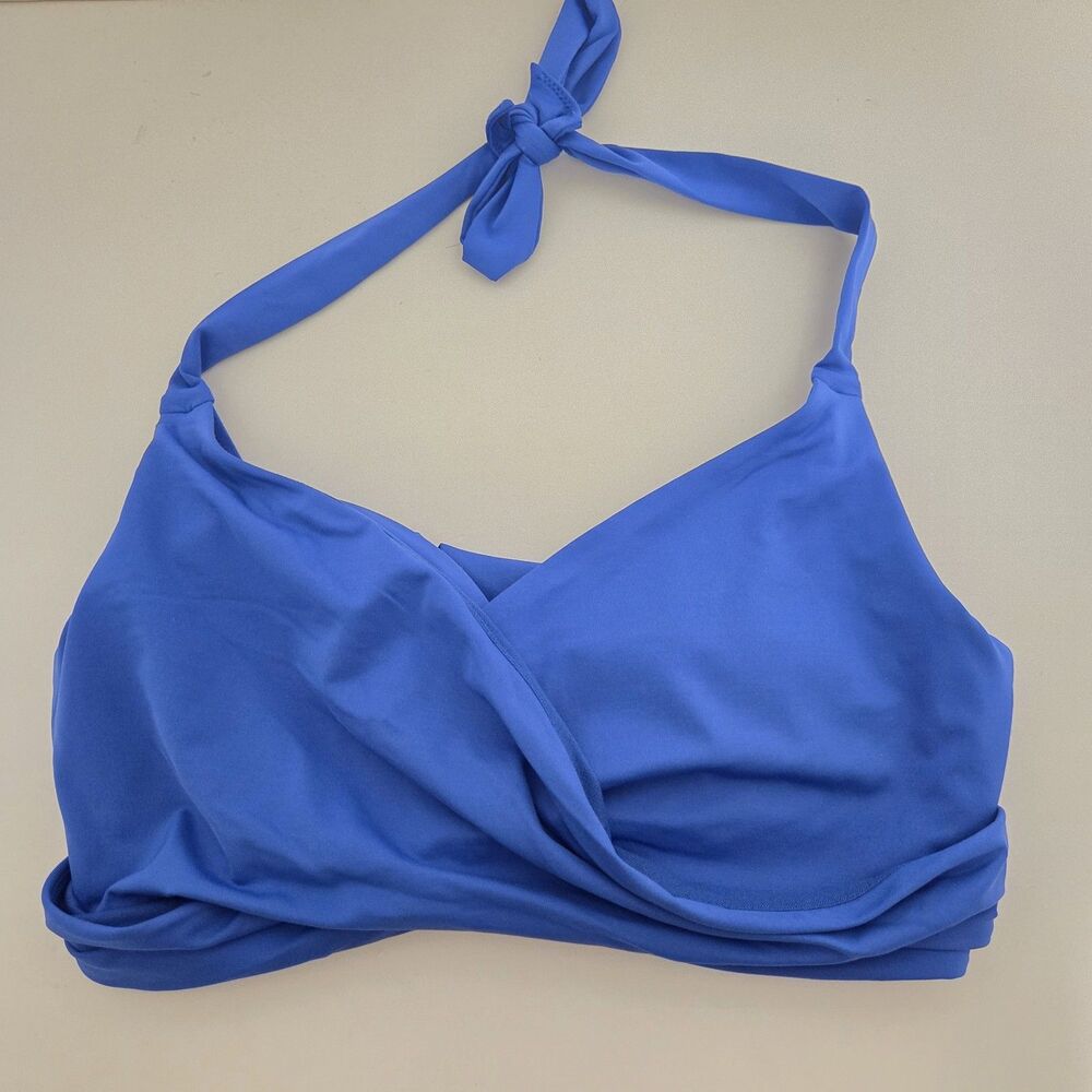 Athleta Bra Cup Wrap Halter Bikini Top, Royal Blue  34 D/DD